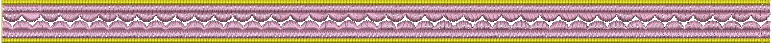 Embroidery design: A decorative border embroidery design with repeating pink wave-like patterns and scalloped edges, framed by yellow bands