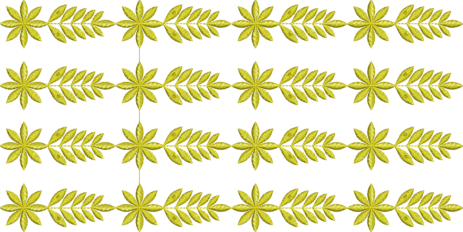 Embroidery design: A repeating ornamental border design with symmetrical arrangements of gold floral and leaf motifs.