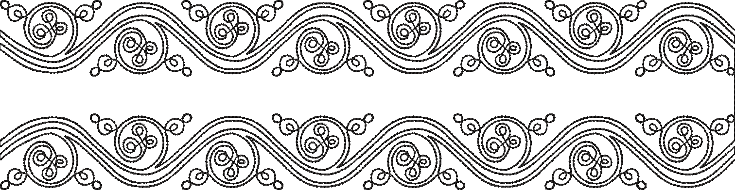 Embroidery design: A black and white embroidery design featuring a repeating ornamental border with scrolling waves and circular motifs, re