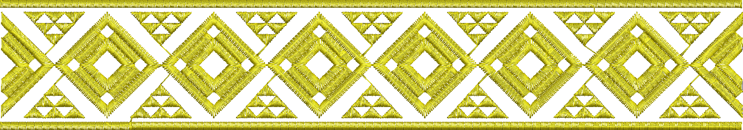 Embroidery design: A yellow embroidered border with a repeating geometric pattern.