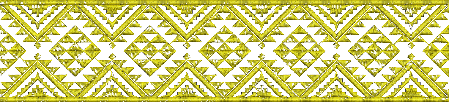 Embroidery design: A gold embroidery design featuring a repeating geometric border pattern composed of triangles and diamond shapes.