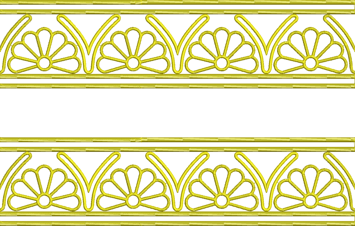 Embroidery design: A decorative, ornamental, and traditional yellow border with a repeating, symmetrical floral and geometric pattern.