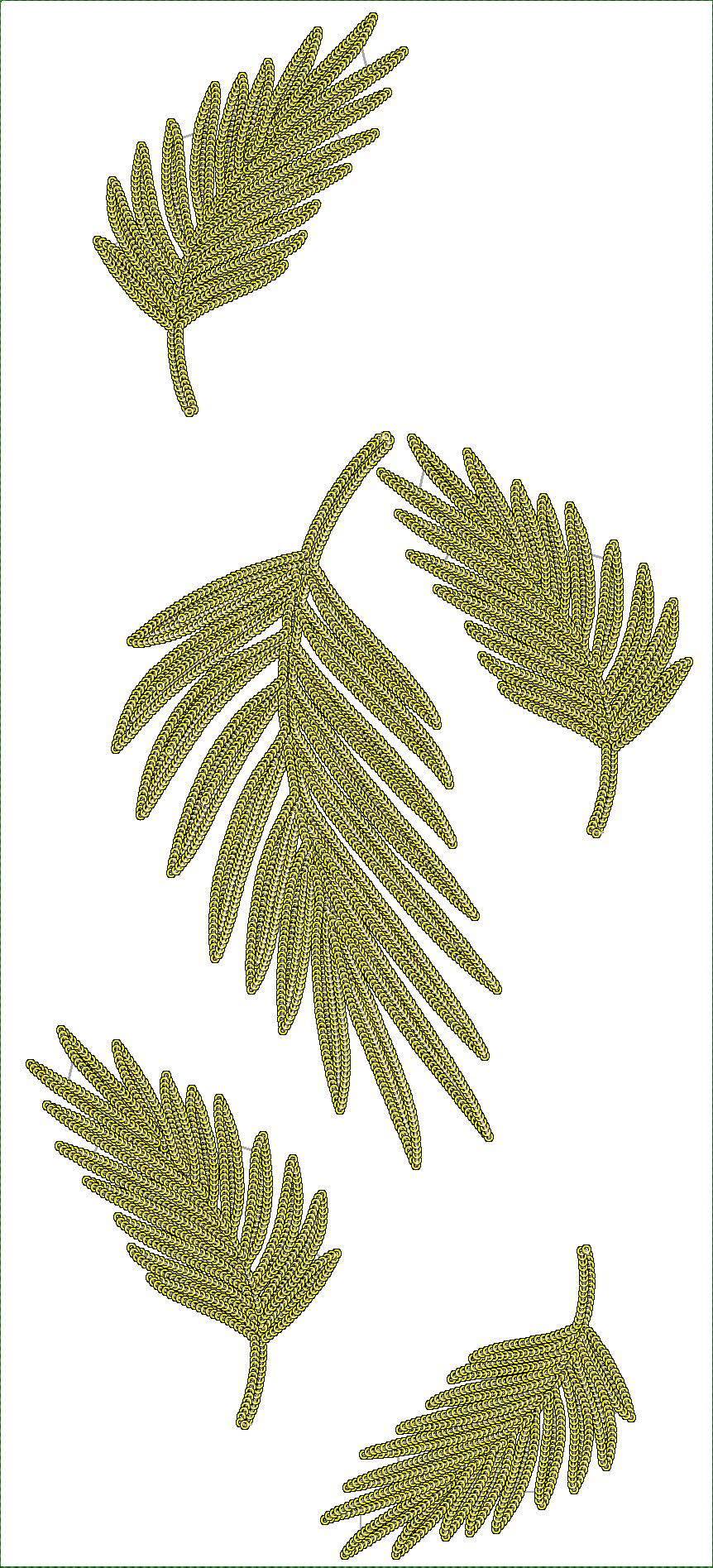 Embroidery design: A digital embroidery design featuring multiple yellow leaves with green outlines against a white background. The leaves 