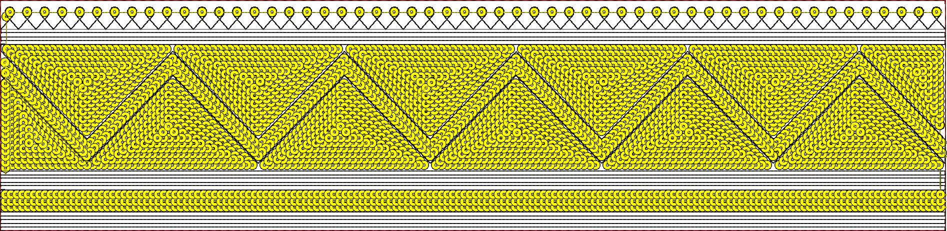 Embroidery design: A decorative yellow and black embroidery border with a repeating geometric pattern featuring chevron and circular motifs