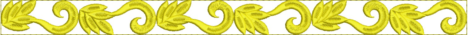 Embroidery design: A repeating ornamental border embroidery design with golden yellow scrollwork and stylized leaves.