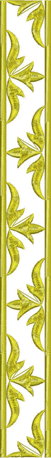 Embroidery design: A vertical border embroidery design in golden yellow, featuring repeating geometric and ornamental elements with a symme