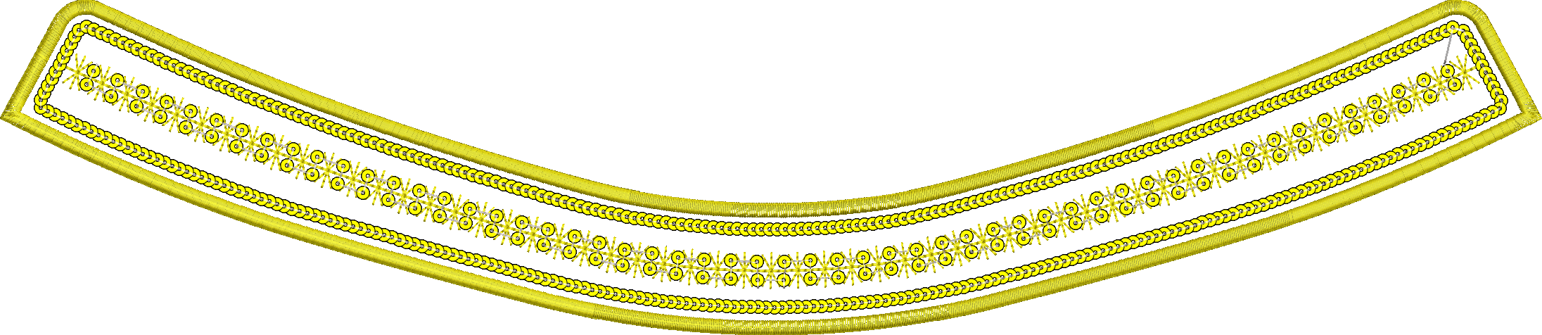 Embroidery design: A decorative yellow and black embroidered border trim with a repeating geometric and ornamental motif.