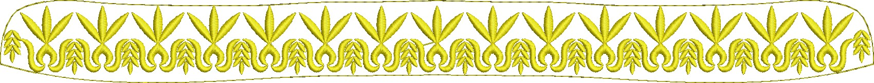Embroidery design: A decorative gold border embroidery design with repeating symmetrical motifs of stylized leaves and scrollwork.