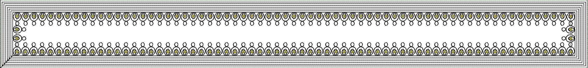 Embroidery design: A decorative border embroidery design with repeating geometric and circular motifs in black and yellow, featuring a symm