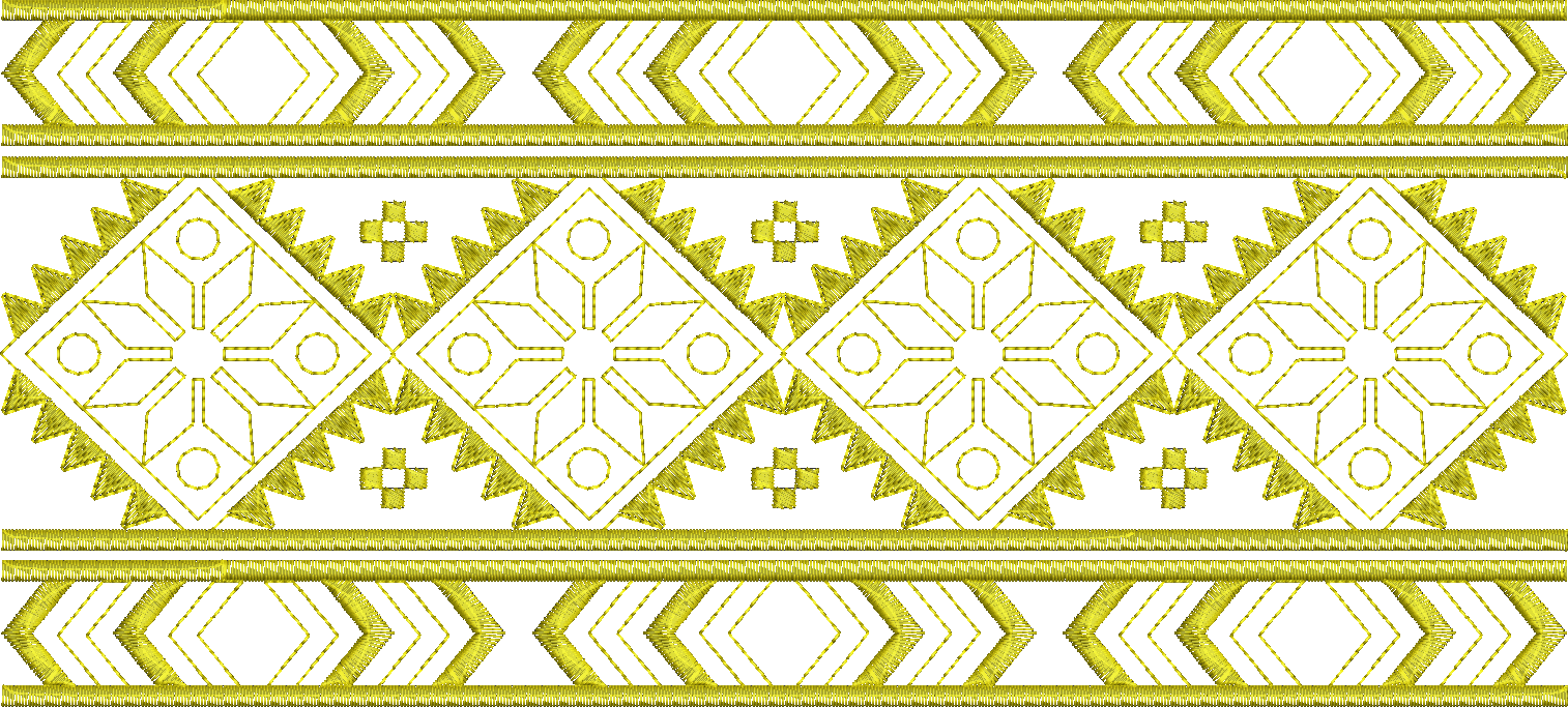 Embroidery design: A decorative horizontal embroidery border with repeating geometric patterns including diamonds, chevrons, and star motif