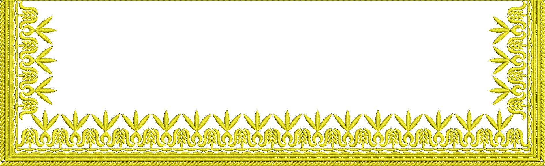Embroidery design: A decorative gold embroidery border with repeating symmetrical geometric and foliate motifs.